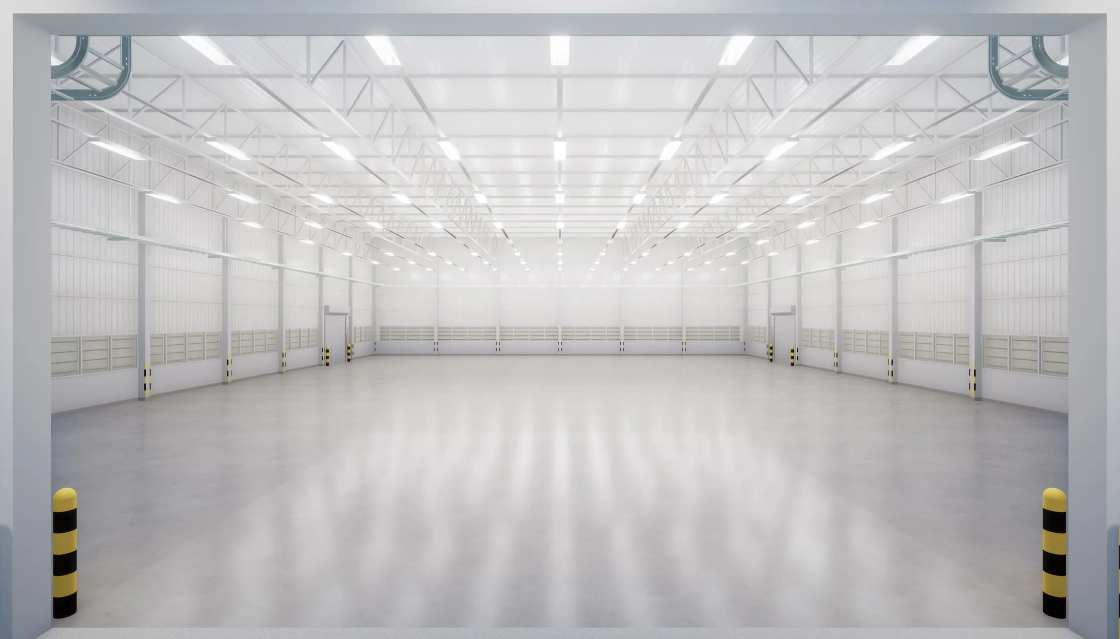 Expansive industrial facility with a freshly coated, high-gloss concrete floor